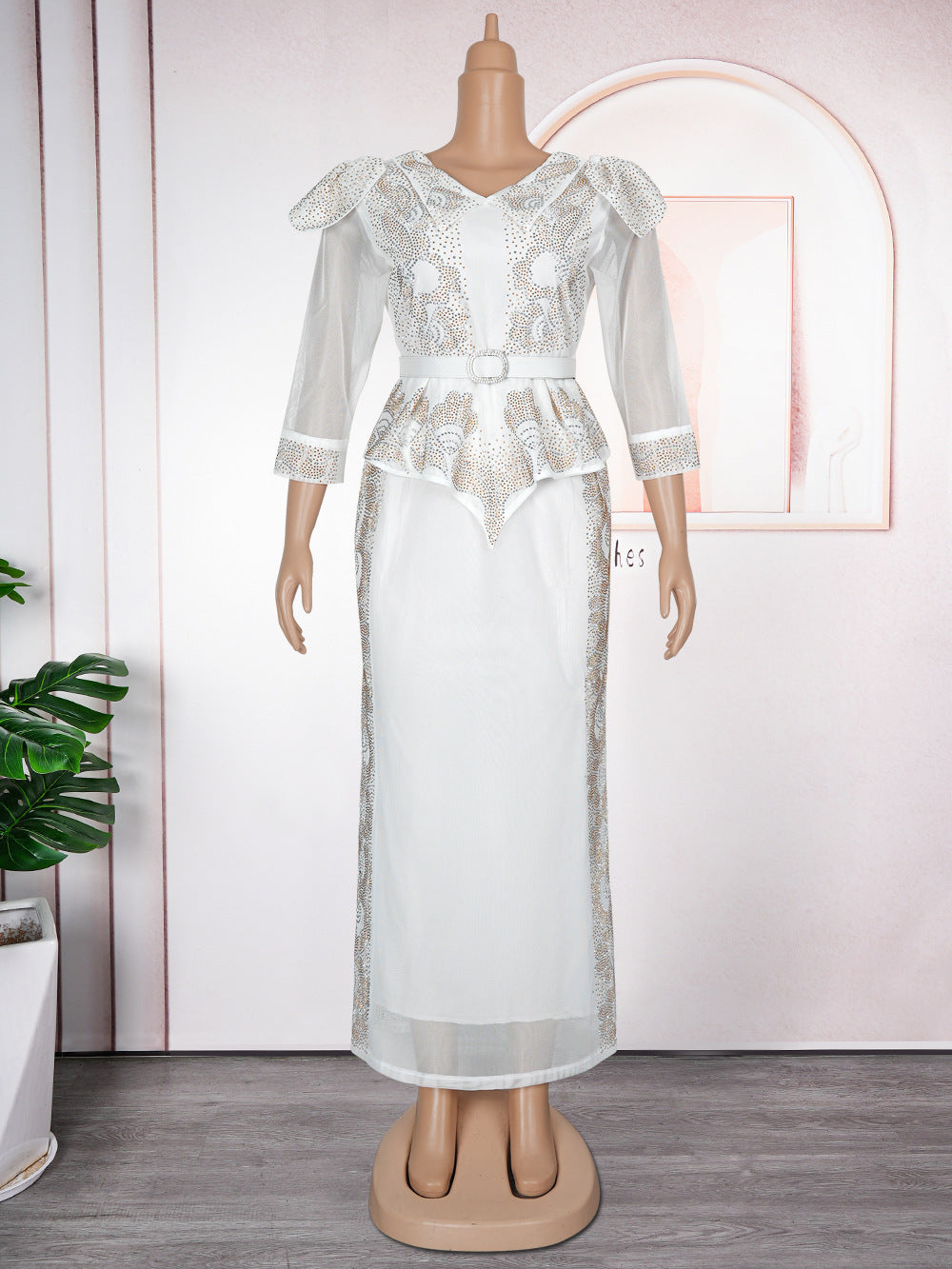 African Plus Size Fashion Rhinestone Christmas Evening Dress