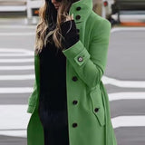 Autumn Winter New Woolen Coat Women's Slim Fit Cardigan Large Coat Women Long Sleeve Single Breasted Stand Collar Woolen Coat