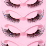 5 Pairs False Lashes Eyelashes Extension Cluster, Clear Band Corner Foxy Winged Cat Eye 3D Strip Lashes,  Dramatic Cosmetic Makeup
