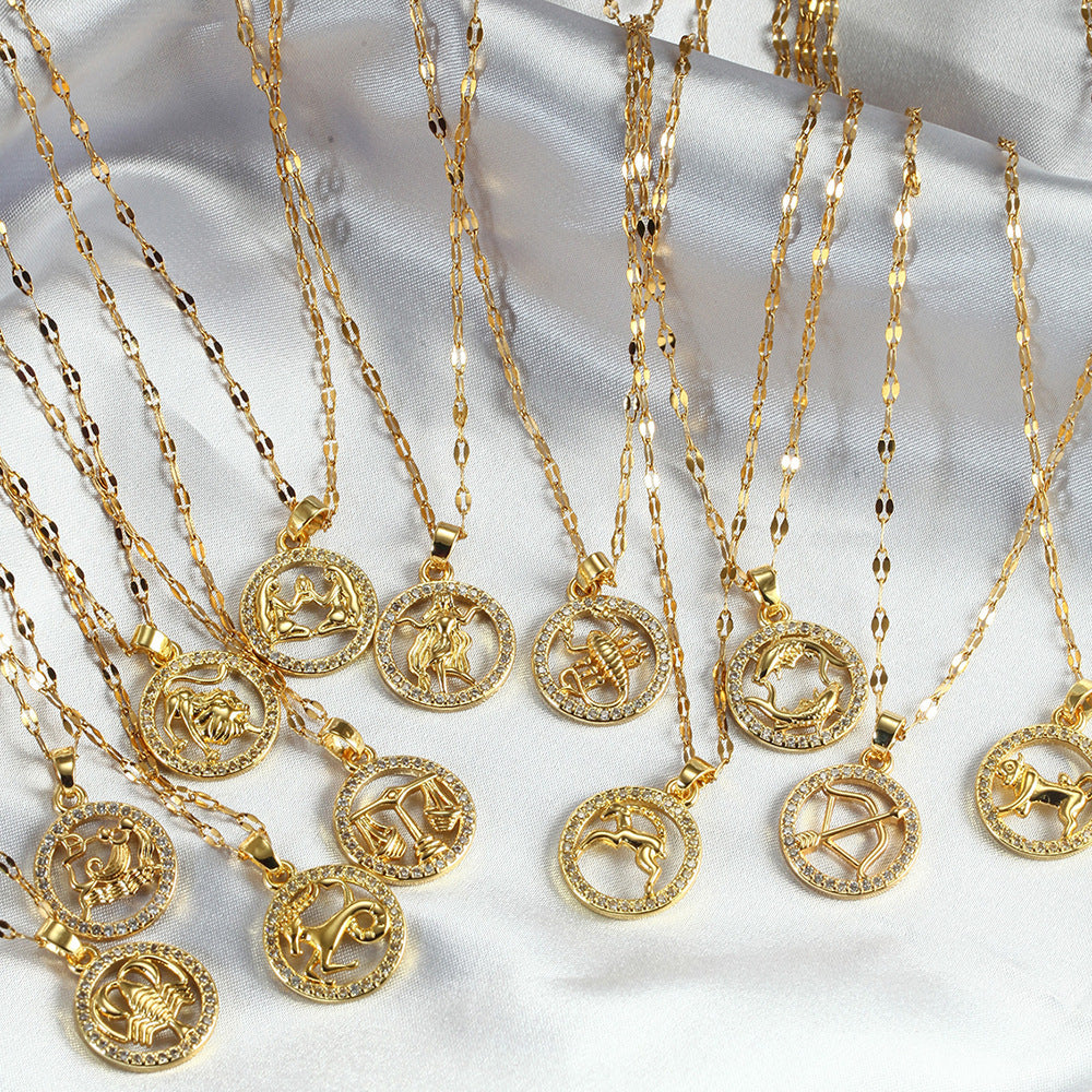 Golden Twelve Constellation Pendant Necklace INS Style
