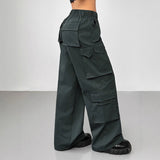 Casual Pants Elastic Waist High Waist Wide-leg Workwear Trousers