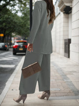 New Women’s Elegant Solid Color Three Piece Set - Round Neck Top Coat&Solid Color Tank Top&Wide Leg Pants, Elastic Polyester Blended, Comfortable And Breathable, Fashionable And Elegant