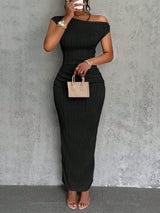 Cute Fashion Water Ripple Sloping Shoulder Dress