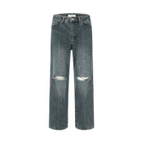 Ripped Knee Jeans Men Straight-leg Trousers