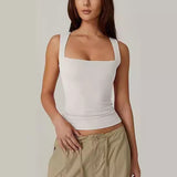 Summer Square-neck Tank Vest Ins Fashion Slim Solid Sleeveless Tops For Women Clothing
