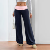 Women's Low Waist Color Matching Casual Sports Wide-leg Pants