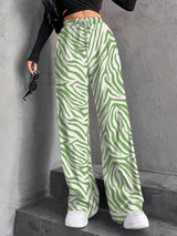 New Women's Elastic Waist Pinstripe Road Straight Wide Leg
