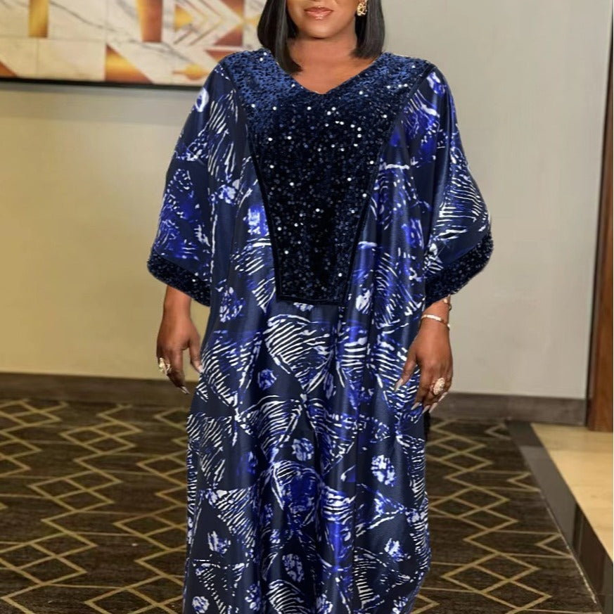 African Ethnic Style Robe With Headscarf Dress