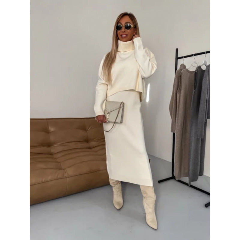 Lazy Style Knitwear Elegant Skirt Two-piece Set