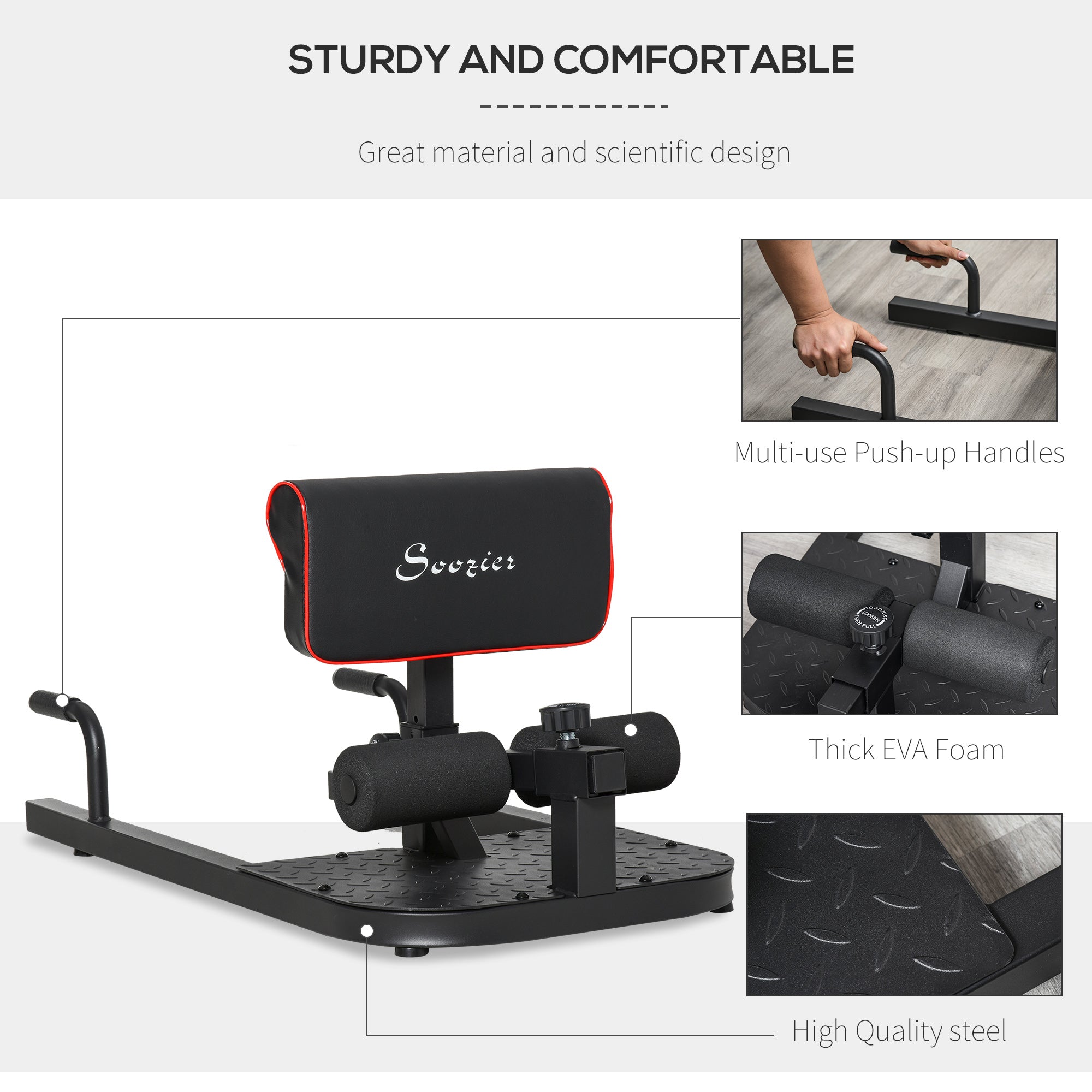 3 in 1 Padded Push Up Sit Up Squat Machine Home Gym Fitness Equipment, Black