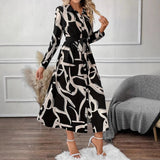 New Elegant Graceful Fashion Polo Collar Printed Long Shirt Dress Women