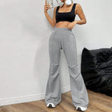 Simple Casual Pants Drawstring Elastic Waist Wide Leg Trousers