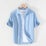 Men's Linen Short-sleeved Shirt Square Collar Casual Cotton And Linen