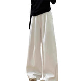 Women's High Waist Loose Casual Draping Effect Tencel White Wide Leg Pants
