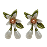 Sterling Silver Needle Camellia Earrings Beautiful Personality Contrast Color