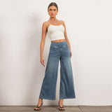 Shascullfites Women's Light Blue Wide Leg Stretch Jeans Flare Pants Denim Straight Trousers Sexy Fit Casual Jeans Women