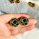 Diamond Plaid Silver Stud Earrings Mid-ancient Round New Chinese Alloy Simple Electroplated DIY Earrings