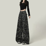 Women's American-style Wide-leg Camouflage Jeans