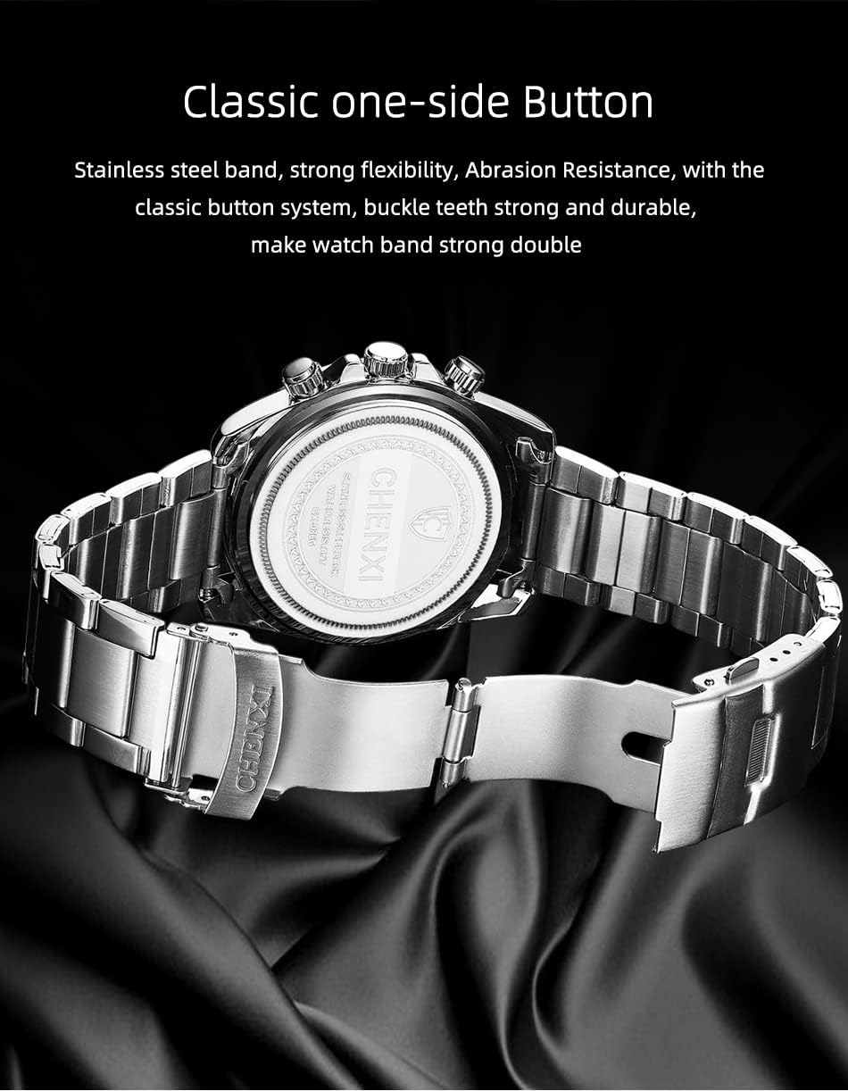 FANMIS Classics Business Analog Watch Big Face Quartz Luminous Waterproof Analog Quartz Stainless Steel Watch Elegant Gift Watch for Men