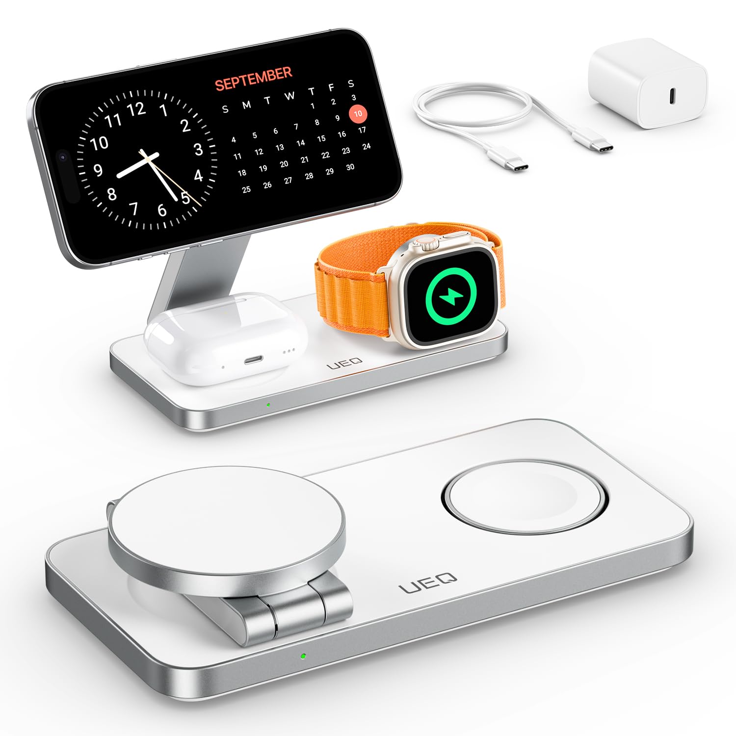 Foldable 3 in 1 Wireless Charging Station for Apple Magsafe Charger Stand,Fast Magnetic Wireless Charger Station for iPhone 17 Air 16 15 14 13 12 Series,Airpods Pro,Apple Watch Ultra (Pure Black)