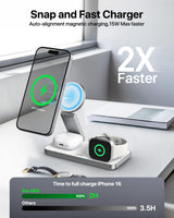 Foldable 3 in 1 Wireless Charging Station for Apple Magsafe Charger Stand,Fast Magnetic Wireless Charger Station for iPhone 17 Air 16 15 14 13 12 Series,Airpods Pro,Apple Watch Ultra (Pure Black)