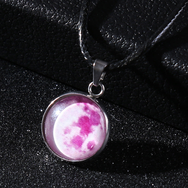 Time Stone Christmas Moon Night Sky Luminous Alloy Pendant Necklace