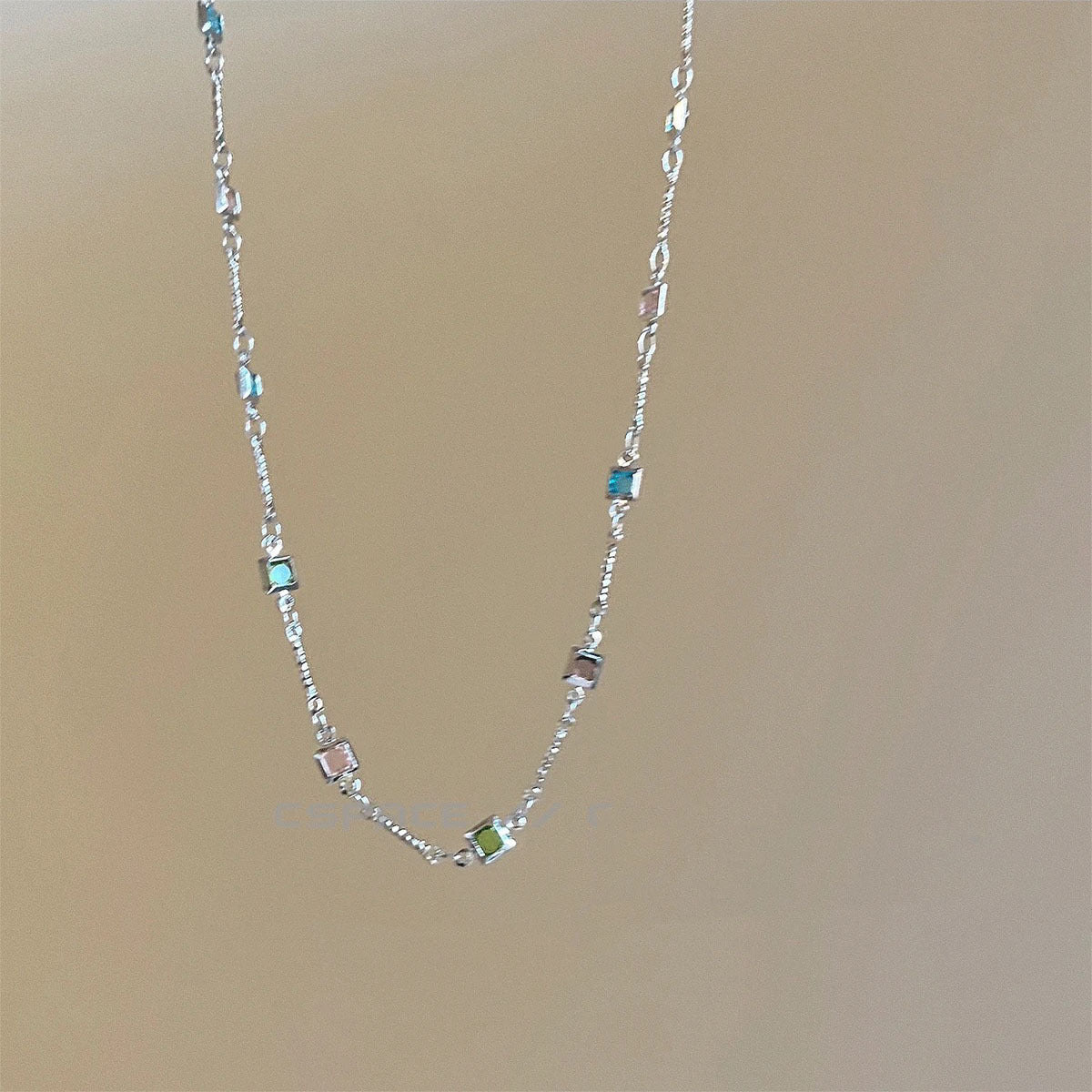 Square Color Fine Clavicle Chain Necklace Light Luxury