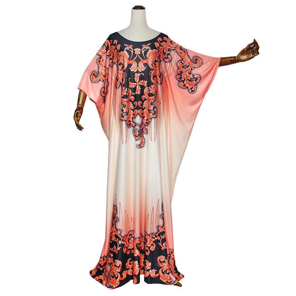 African Plus Size Women's Printed Pattern Bat Sleeve Dress