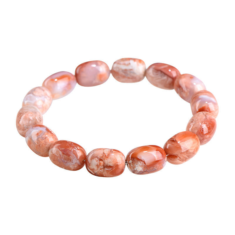 Natural Cherry Agate Barrel Shaped Bead Bracelet