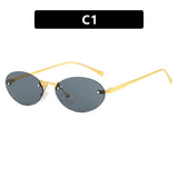 Fashion Personality Metal Frameless Oval Rivet Sun Glasses