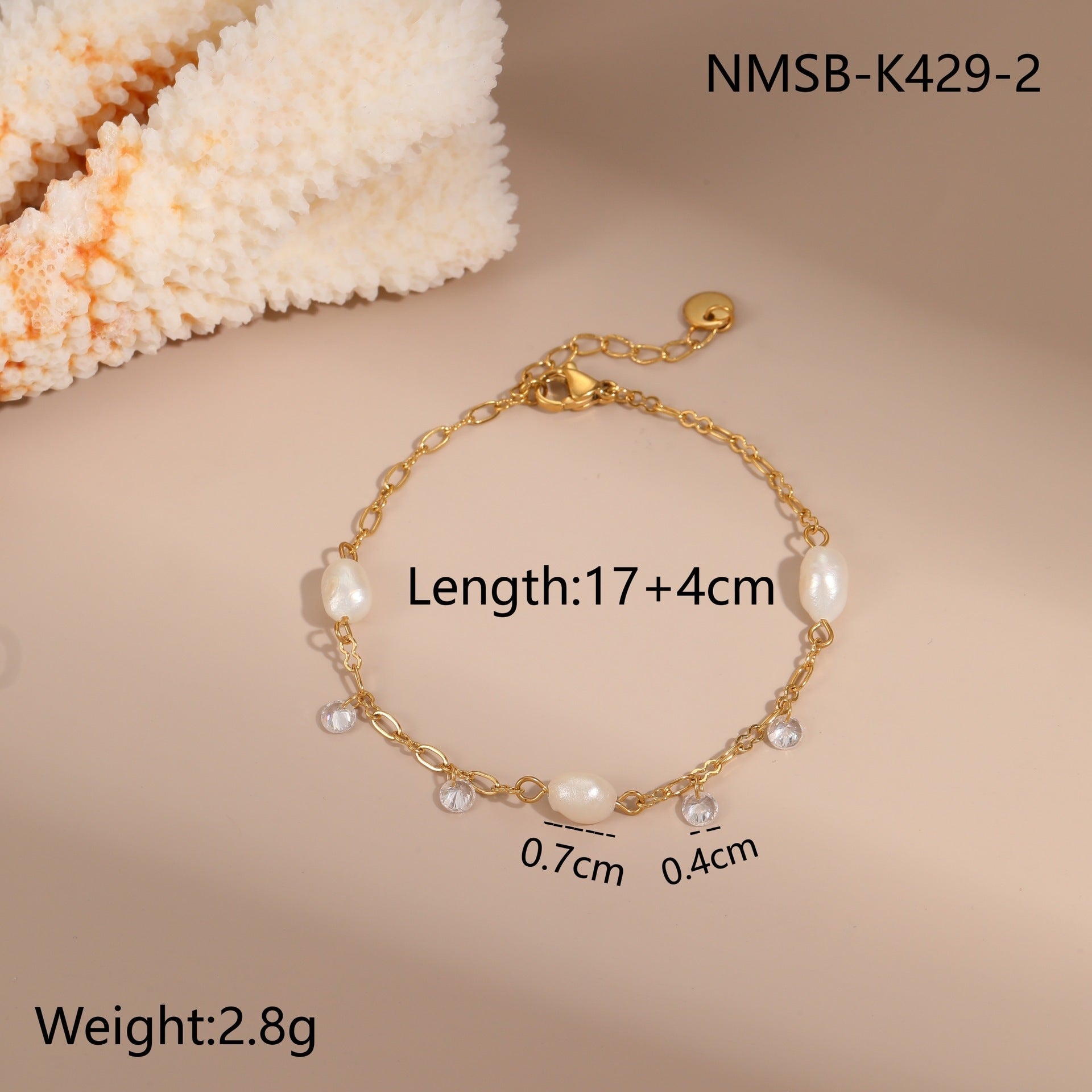European And American Ins Freshwater Pearl Necklace Color Zircon Titanium Steel Bracelet