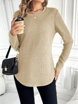 Casual Warm Solid Color Round Neck Teddy Sports Shirt