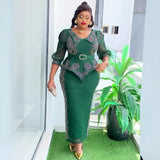African Plus Size Fashion Rhinestone Christmas Evening Dress