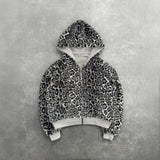 Hooded Hoodie Two Sides Can Wear Vintage Leopard Print Zipper Hoodie