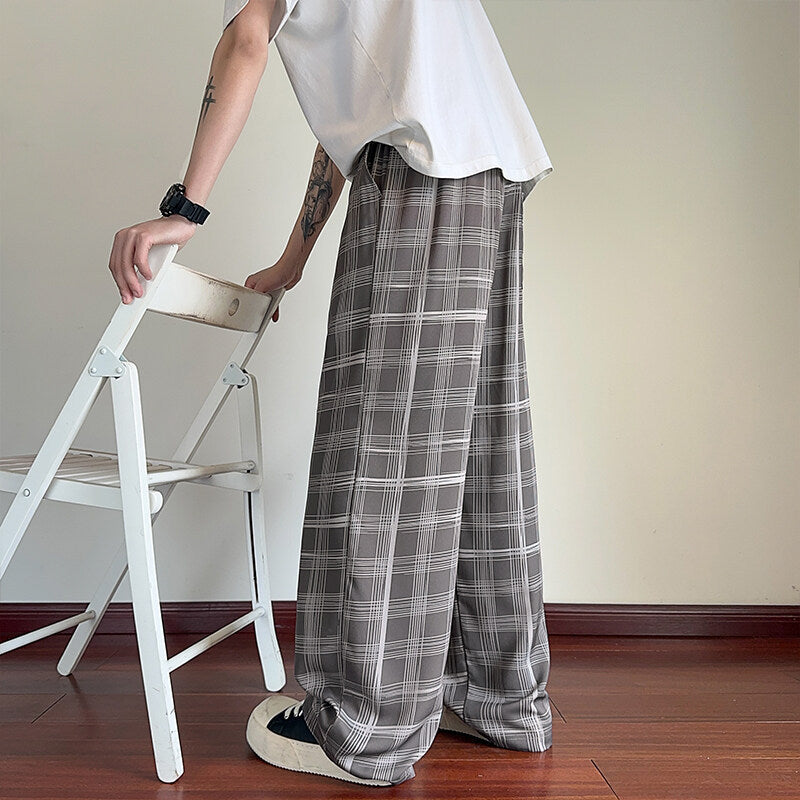 Plaid Ice Silk Men's Summer Thin Cool Casual Trousers