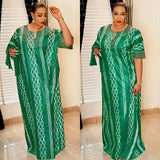 Middle East Striped Loose Robe African Dubai Arabic Satin Hot Drilling Stitching Dress
