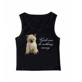 Cute Cat Letter Print Vest Sling Girl Slim Fit