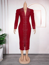Women's Wear Rhinestone Beaded African Plus Size OL Commuter Dress
