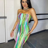 Women's Color Tie-dyed Off-shoulder Tube Coat And Dress