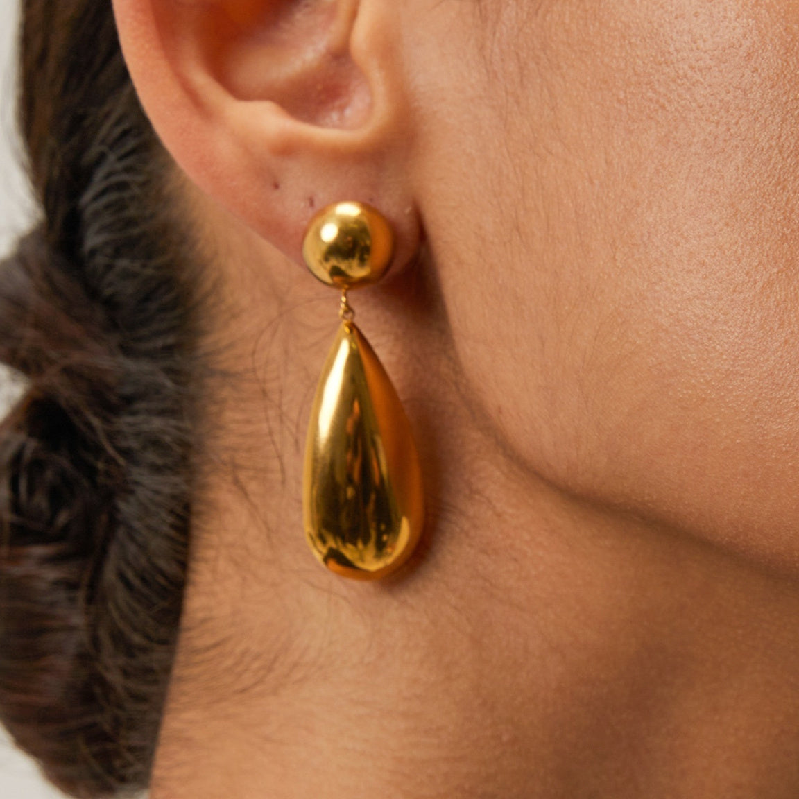 Trendy Stainless Steel Hemisphere Water Drop Pendant Earrings Earring Ornament