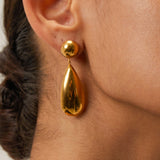 Trendy Stainless Steel Hemisphere Water Drop Pendant Earrings Earring Ornament