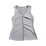 Simple Tops Open Button Street Sexy Deep V-neck Cardigan Sleeveless Vest