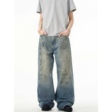 Splash-ink Jeans Men's Retro Washed Distressed Baggy Straight Trousers