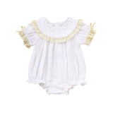 Baby Girl White Lace Romper Soft & Stylish Short Sleeve Bubble Jumpsuit For Wedding Season & Summer
