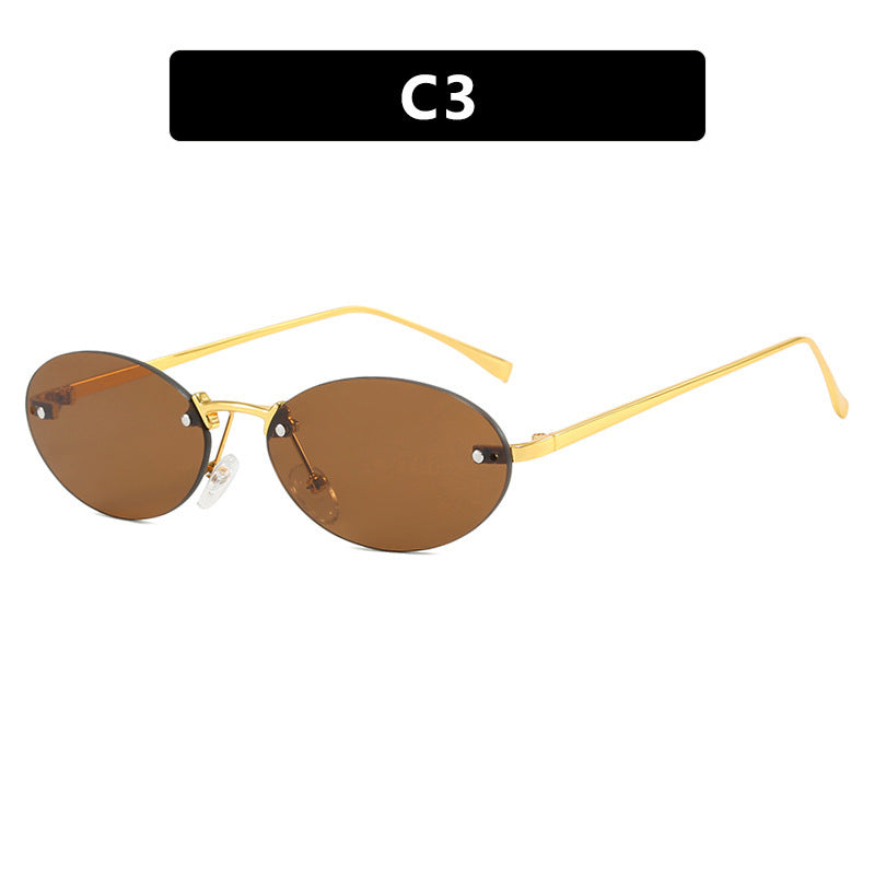 Fashion Personality Metal Frameless Oval Rivet Sun Glasses
