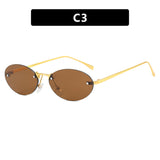Fashion Personality Metal Frameless Oval Rivet Sun Glasses