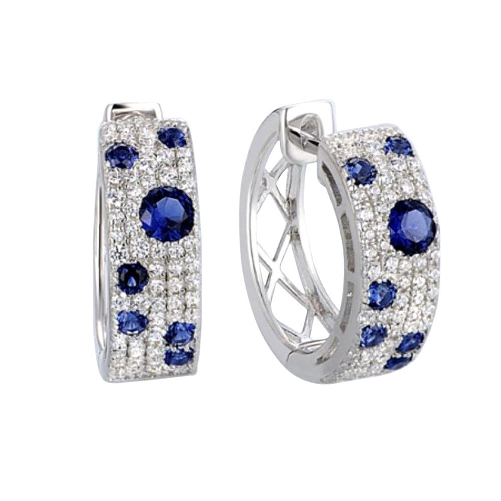 Korean Style Blue White Earrings Round Micro Inlaid Zircon Exquisite Ear Clip