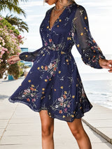 Women’s New Dress, V-neck Chiffon Long, Elegant Countryside Sleeves, Casual Style, Fashionable And Beautiful