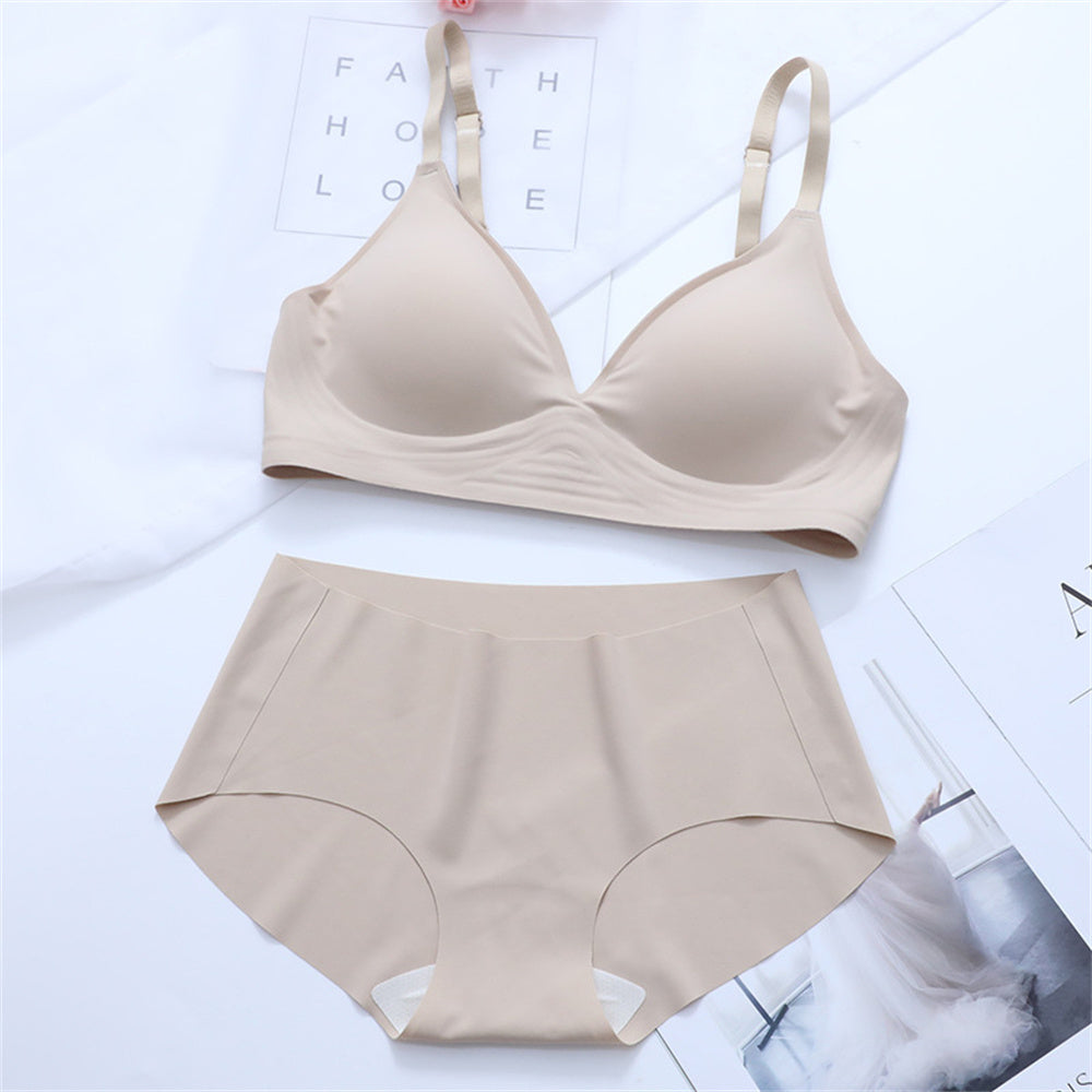 Korean Naked Extended Bra Set Ladies' Traceless Rim-free Underwear Thickened Small Breasts Gathering
