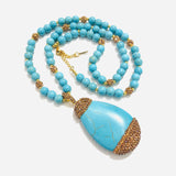 Drop-shaped Turquoise Pendant Necklace Fashionable Personalized All-match Design Sweater Chain